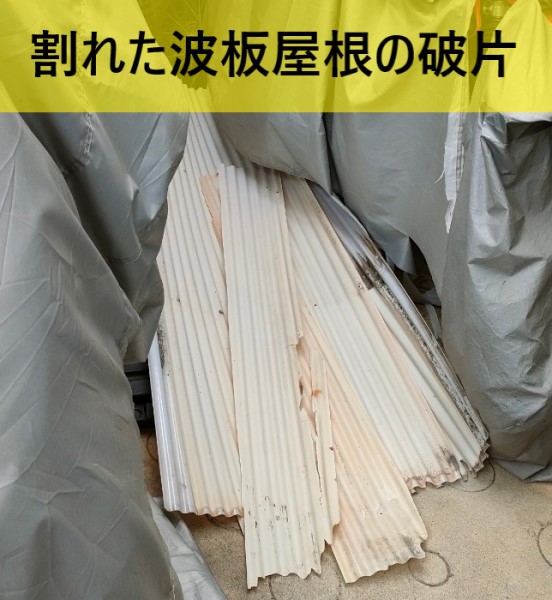 駐輪場の塩ビ製波板屋根が割れた　破片